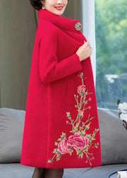 Classy Red Stand Collar Mink Velvet Long Coats Spring