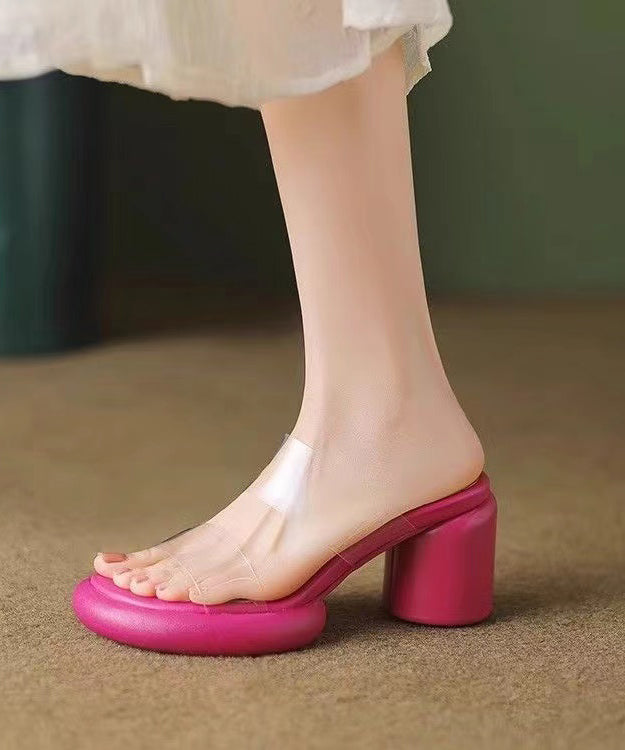 Classy Rose Chunky Heel Stylish Clear Slide Sandals