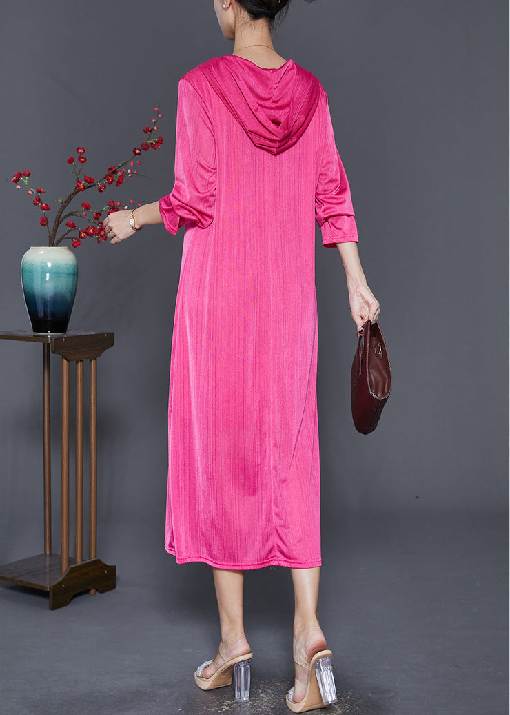 Classy Rose Hooded Silm Fit Spandex Long Dress Fall