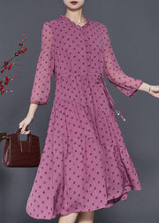 Classy Rose Ruffled Print Chiffon Cinched Dresses Spring