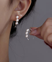 Classy Silk Sterling Silver Pearl Hoop Earrings