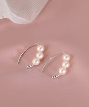 Classy Silk Sterling Silver Pearl Hoop Earrings