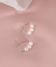 Classy Silk Sterling Silver Pearl Hoop Earrings