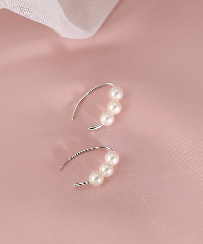 Classy Silk Sterling Silver Pearl Hoop Earrings