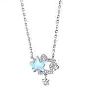 Classy Silk Sterling Silver Zircon Coloured Glaze Hollow Out Stars Pendant Necklace