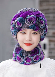 Classy Thick Rabbit Hair Knit Hat Two Piece Set Winter