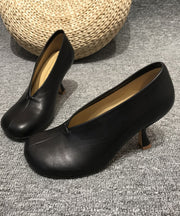 Classy Versatile Black Faux Leather Splicing High Heels