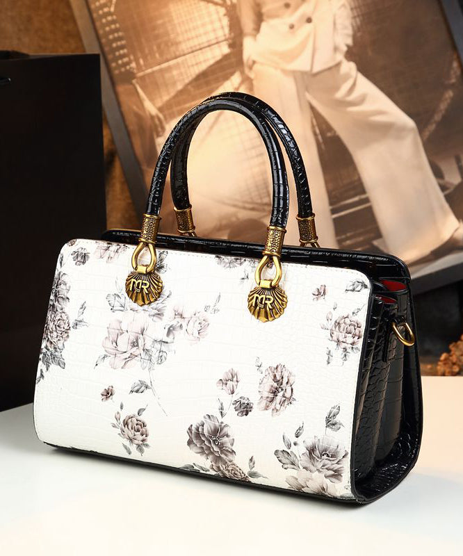 Classy Versatile White Embossed Calf Leather Tote Handbag