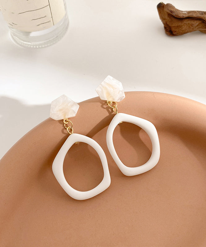 Classy White Acrylic Alloy Asymmetrical Drop Earrings