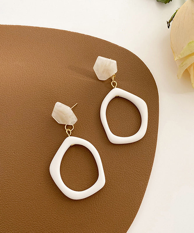 Classy White Acrylic Alloy Asymmetrical Drop Earrings