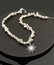 Classy White Alloy Natural Stone Sun Lariat Necklace