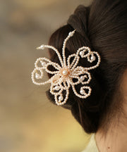 Classy White Alloy Pearl Butterfly Hollow Out Hairpin