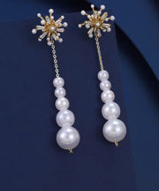 Classy White Alloy Snowflakes Pearl Tassel Drop Earrings