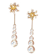 Classy White Alloy Snowflakes Pearl Tassel Drop Earrings