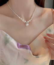 Classy White Alloy Zircon Pearl Pendant Necklace