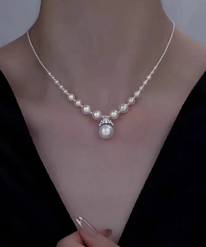 Classy White Alloy Zircon Pearl Pendant Necklace