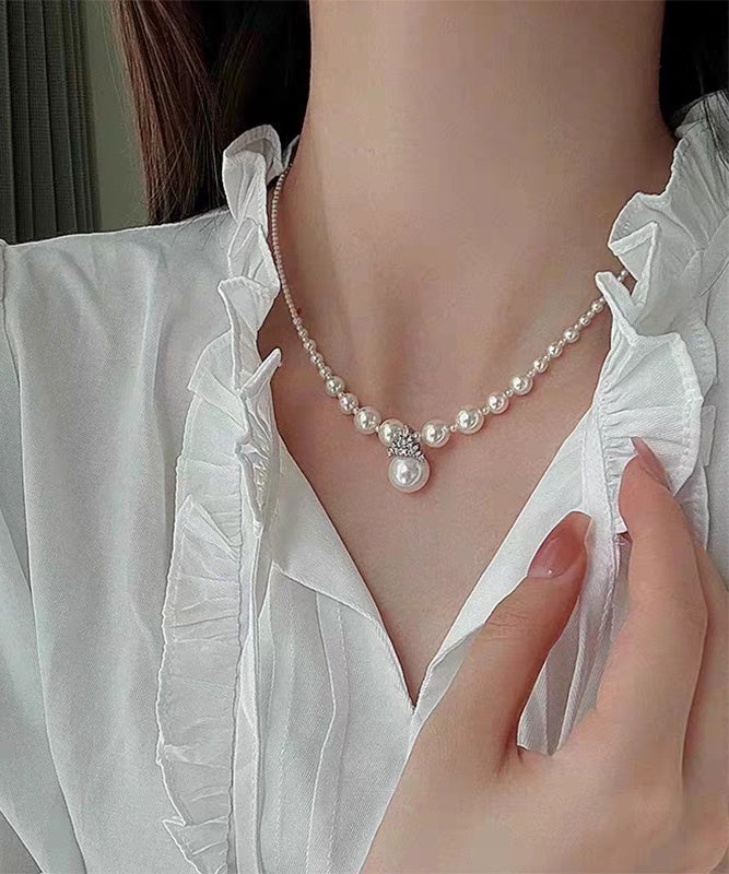 Classy White Alloy Zircon Pearl Pendant Necklace