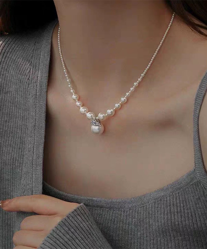 Classy White Alloy Zircon Pearl Pendant Necklace