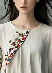 Classy White Asymmetrical Patchwork Cotton Top Flare Sleeve