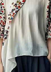 Classy White Asymmetrical Patchwork Cotton Top Flare Sleeve