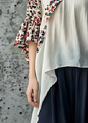 Classy White Asymmetrical Patchwork Cotton Top Flare Sleeve