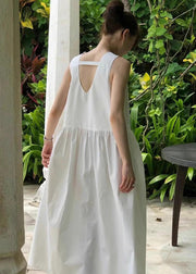 Classy White Backless Cotton Holiday Dress Sleeveless