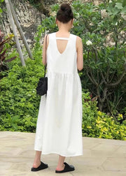 Classy White Backless Cotton Holiday Dress Sleeveless