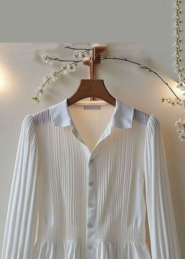 Classy White Button Wrinkled Cotton Blouses Spring