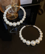 Classy White Copper Overgild Pearl Hoop Earrings