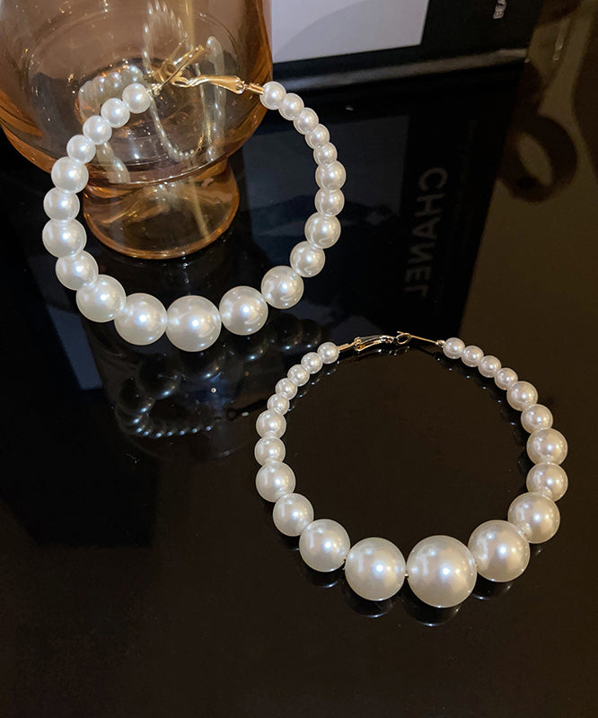 Classy White Copper Overgild Pearl Hoop Earrings