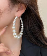 Classy White Copper Overgild Pearl Hoop Earrings