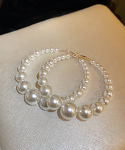 Classy White Copper Overgild Pearl Hoop Earrings