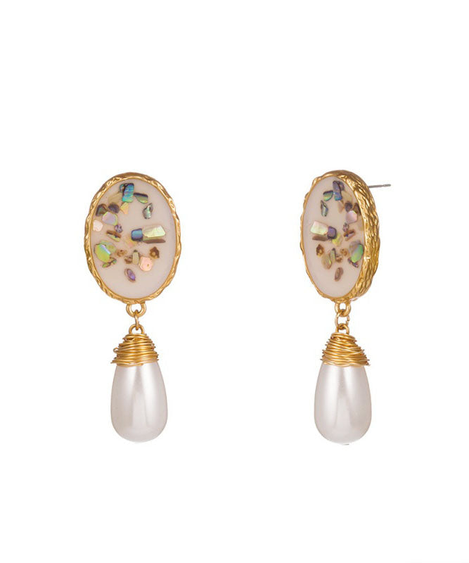 Classy White Hand Knitting Pearl Shell Drop Earrings