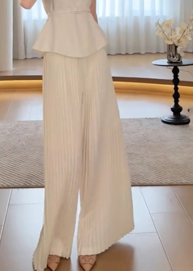 Classy White High Waist Wide Leg Pants Spring