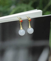 Classy White Metal Inlaid Jade Stud Earrings