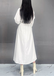 Classy White Notched Button Tunic Vacation Long Dresses Fall