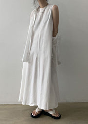 Classy White O Neck Patchwork Cotton Maxi Dresses Sleeveless