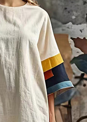 Classy White Oversized Patchwork Cotton Mid Dress Summer