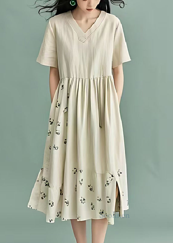 Classy White Oversized Print Cotton Long Dresses Summer