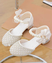 Classy White Pearl Zircon Buckle Strap Kids Sandals