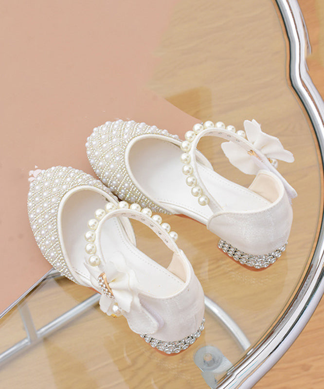 Classy White Pearl Zircon Buckle Strap Kids Sandals