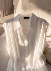 Classy White Peter Pan Collar Button Chiffon Shirts Sleeveless