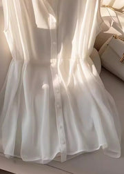 Classy White Peter Pan Collar Button Chiffon Shirts Sleeveless