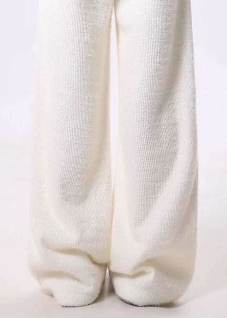 Classy White Print Fuzzy Ball Decorated Warm Fleece Fluffy Pants Spring