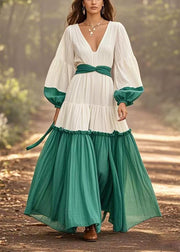 Classy White Ruffled Patchwork Cotton Vacation Dresses Spring