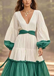 Classy White Ruffled Patchwork Cotton Vacation Dresses Spring