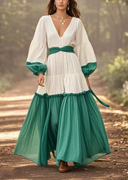 Classy White Ruffled Patchwork Cotton Vacation Dresses Spring