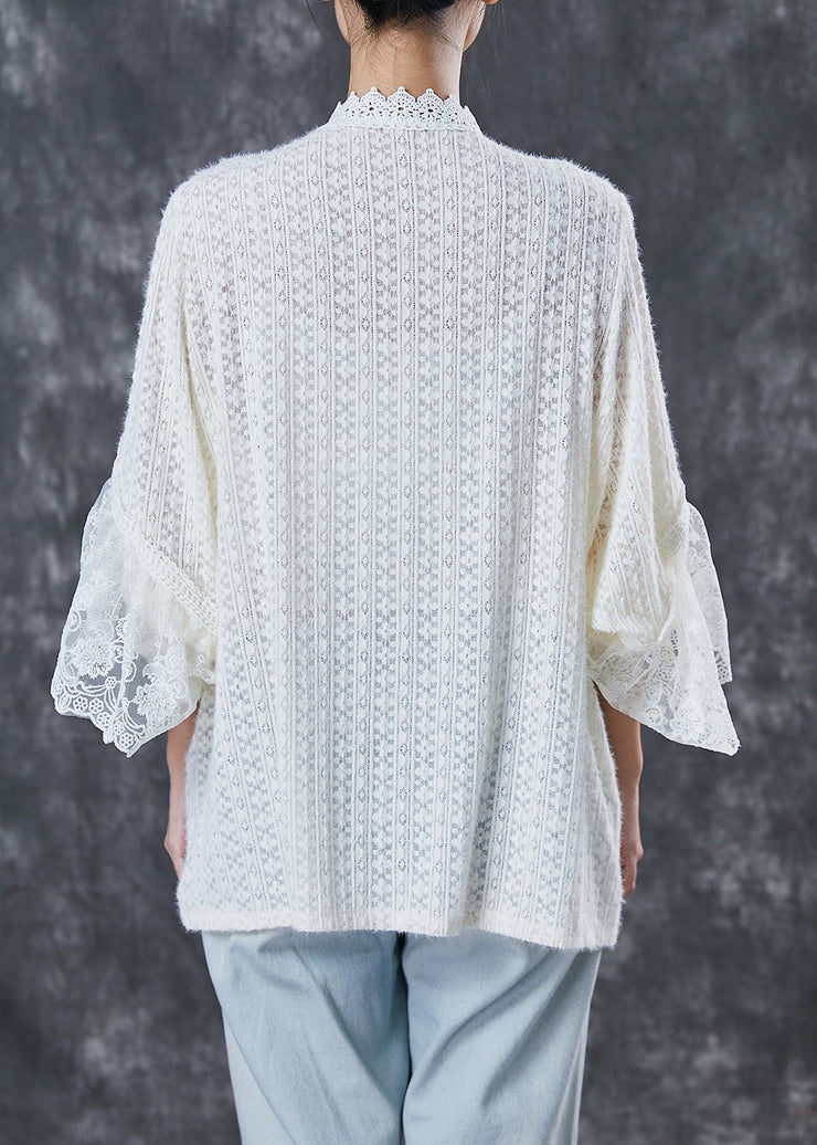 Classy White Ruffled Patchwork Lace Shirt Top Spring