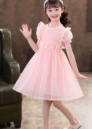 Classy White Ruffled Patchwork Tulle Kids Girls Dresses Summer