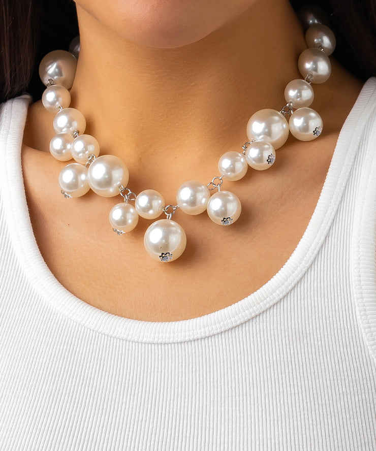 Classy White Stainless Steel Pearl Pendant Necklace